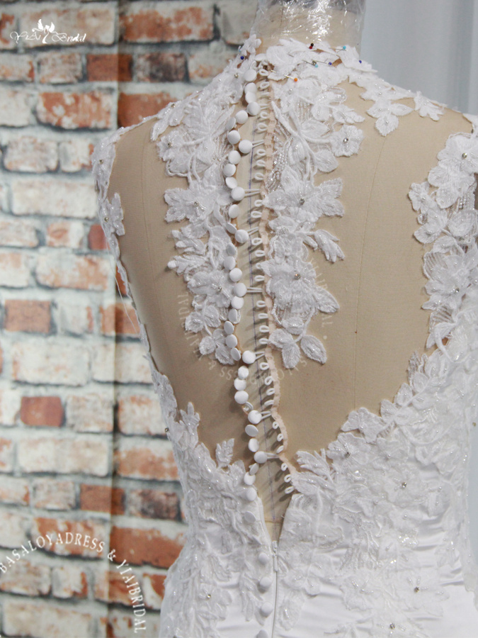 RSW1936 Sleeveless Lace Appliques See Through Back Long Satin Prom Dress Tight Mermaid Evening Gowns 8