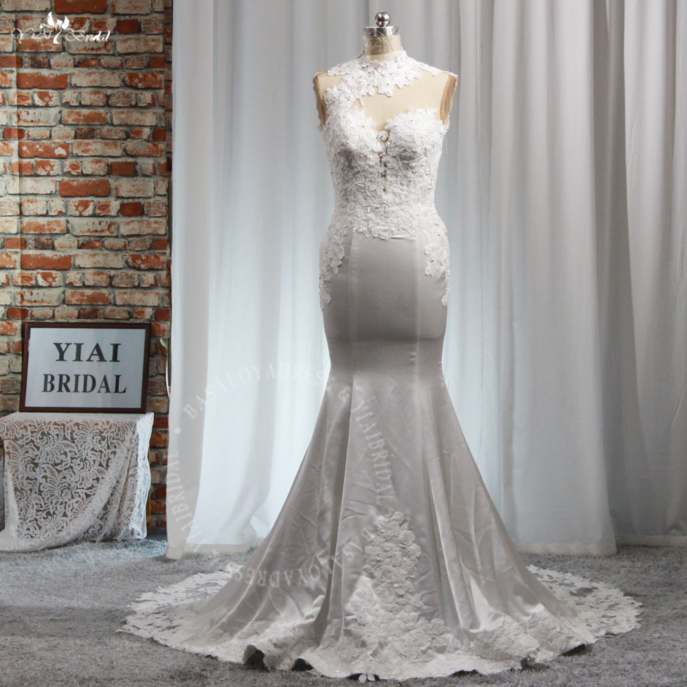 RSW1936 Sleeveless Lace Appliques See Through Back Long Satin Prom Dress Tight Mermaid Evening Gowns 7