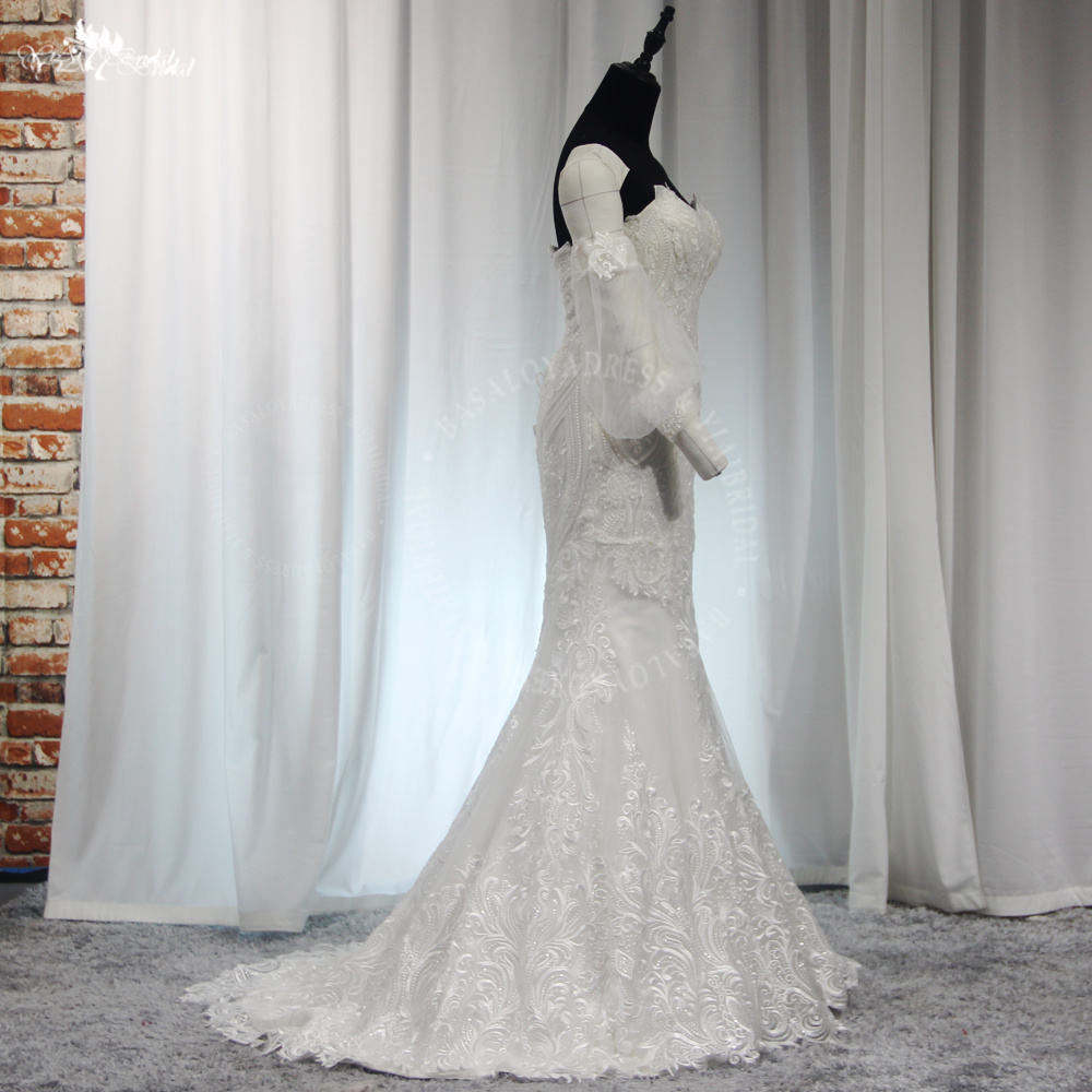 RSW2037 Mermaid Sweetheart Wedding Dress Court Train with Detachable Long Sleeves Tulle Lace Wedding Bridal Gown 10