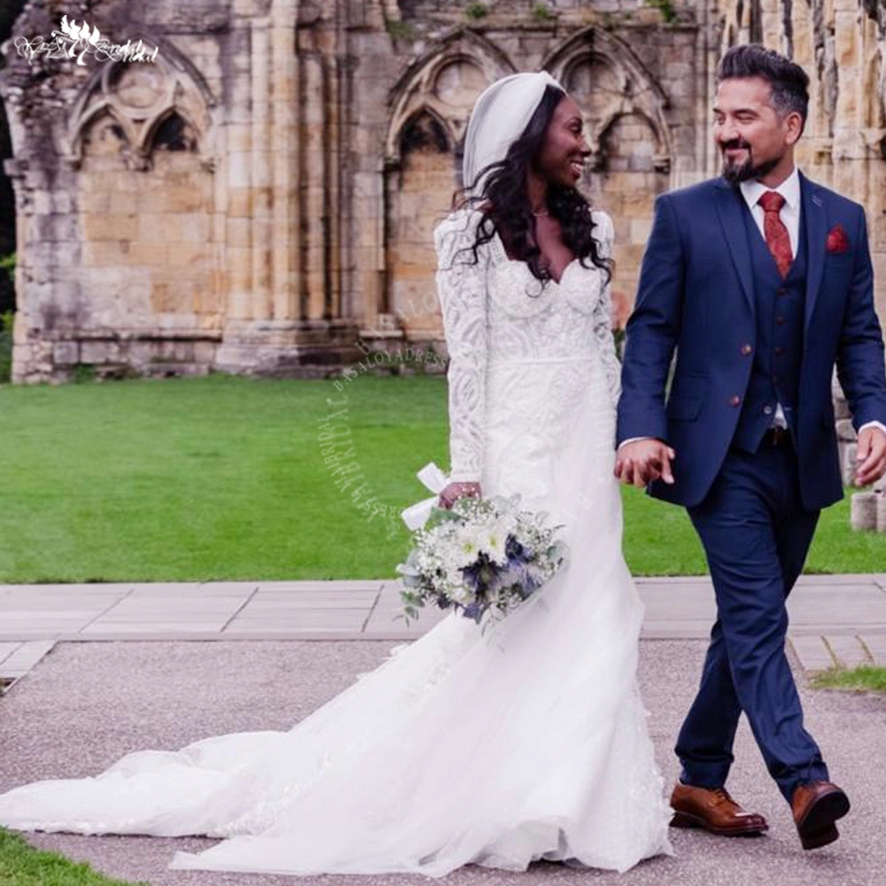 RSW2020 Couture Fashion Long Sleeves Mermaid Wedding Dresses Appliques Lace Wedding Gowns Vestidos De novia Custom Made 1