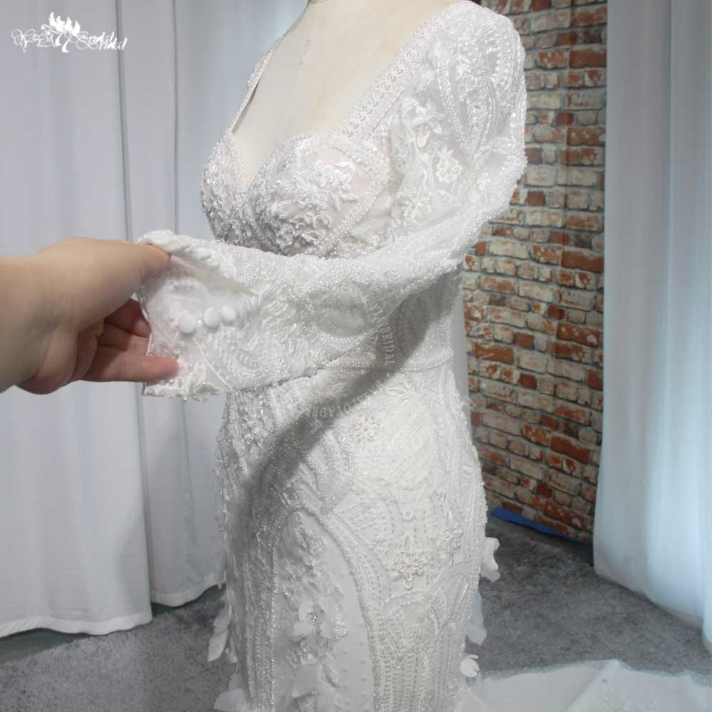 RSW2020 Couture Fashion Long Sleeves Mermaid Wedding Dresses Appliques Lace Wedding Gowns Vestidos De novia Custom Made 11