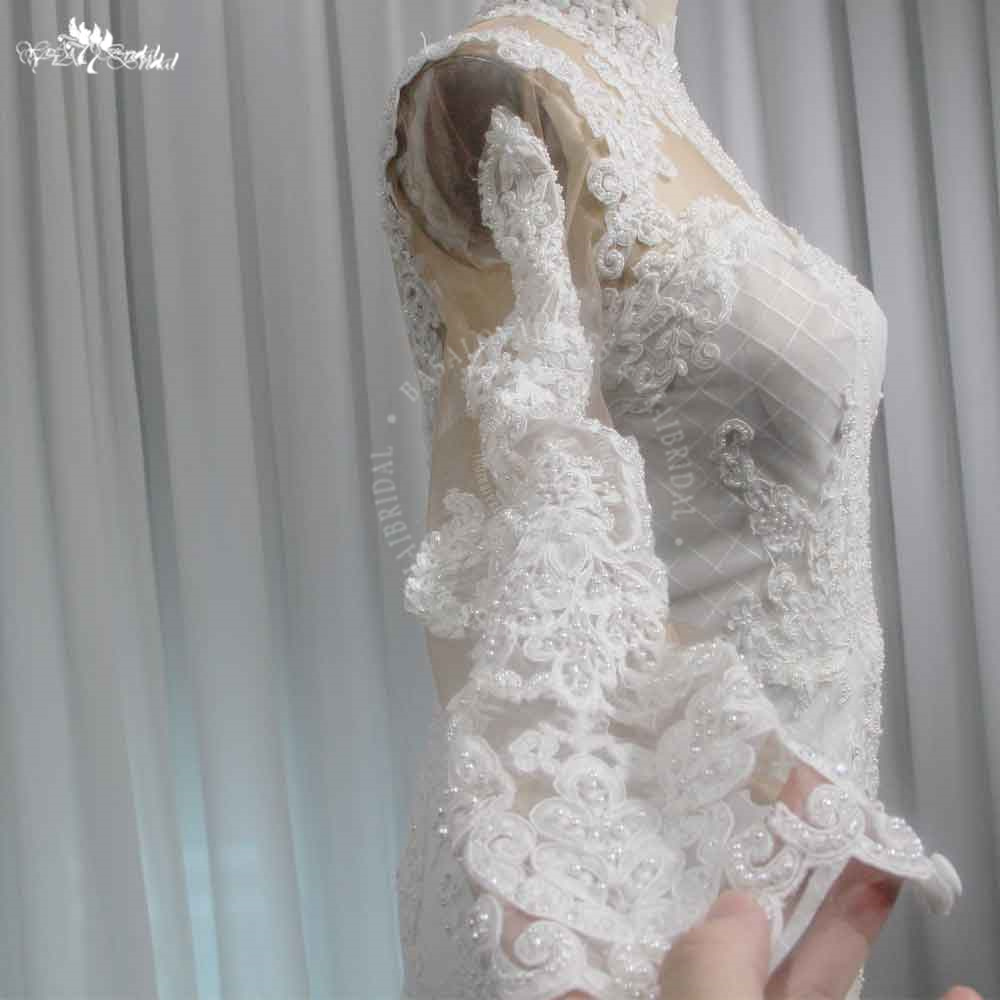 RSW1985 High Neckline Long Sleeves Lace Mermaid Wedding Dresses Corset 10