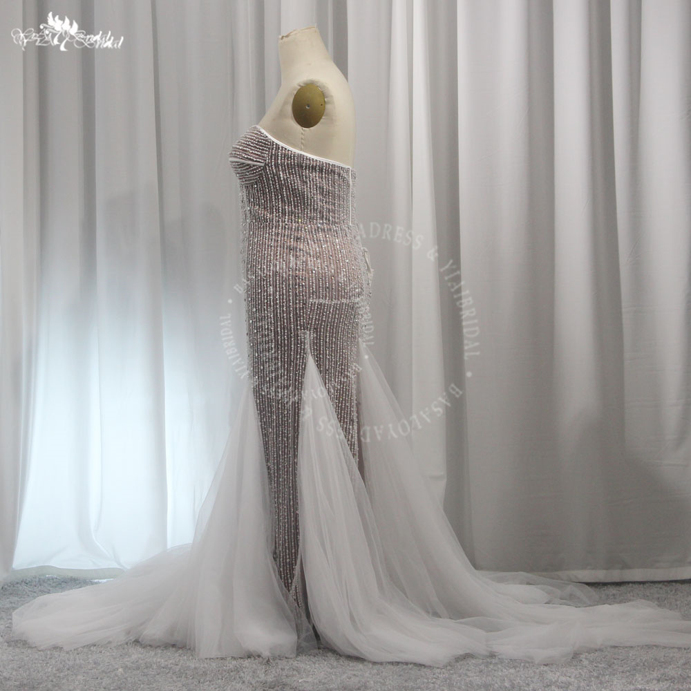 RSW2014 White Nude Mermaid Wedding Party Dresses with Beaded Crystal Lines Pattern Luxury Prom Party Gowns 10