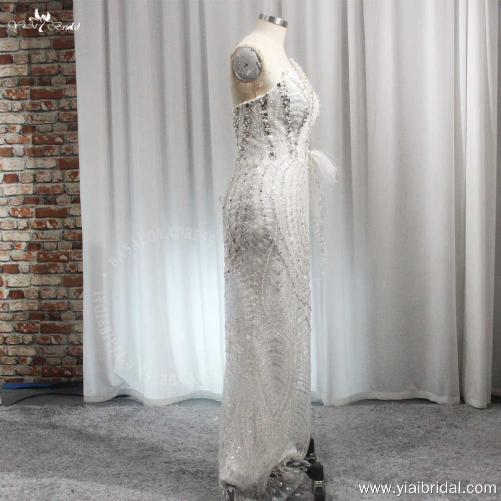 RSW1998 Beauty Charming Mermaid Women's Sleeveless Feather Crystal Beaded Corset Evening Prom Dress Wedding Party Dresse 10