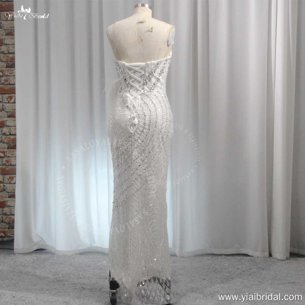 RSW1998 Beauty Charming Mermaid Women's Sleeveless Feather Crystal Beaded Corset Evening Prom Dress Wedding Party Dresse 9