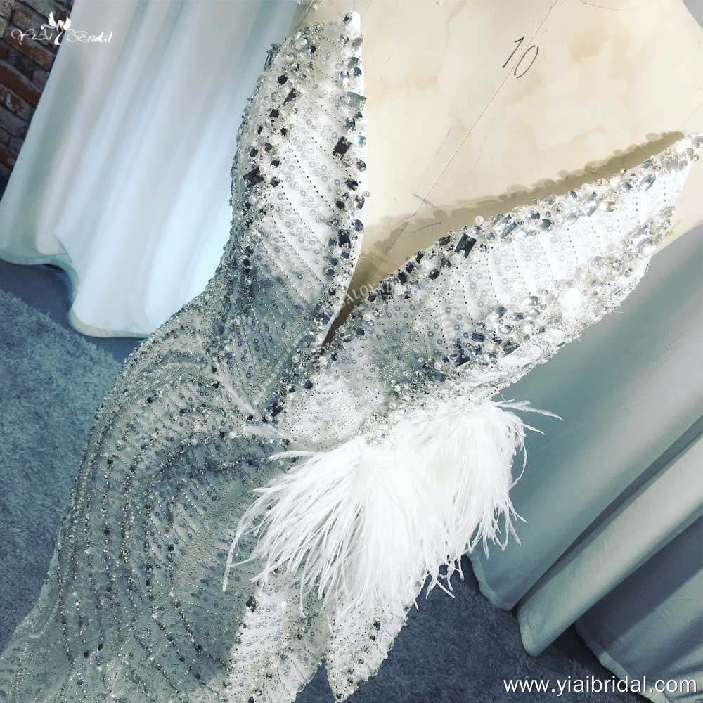 RSW1998 Beauty Charming Mermaid Women's Sleeveless Feather Crystal Beaded Corset Evening Prom Dress Wedding Party Dresse 8