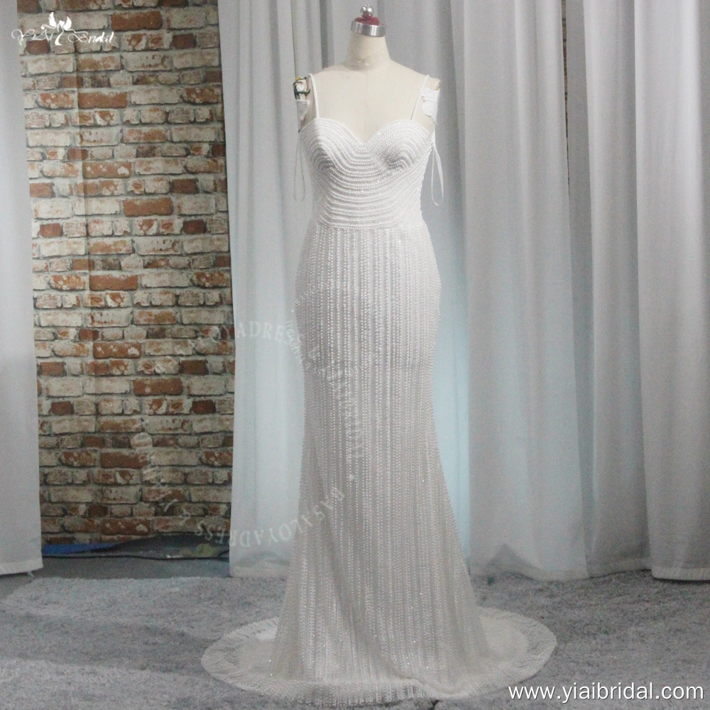 RSW1984 Luxurious Pearl Beaded White Sweetheart Wedding Dresses Mermaid Long With Pearls 1