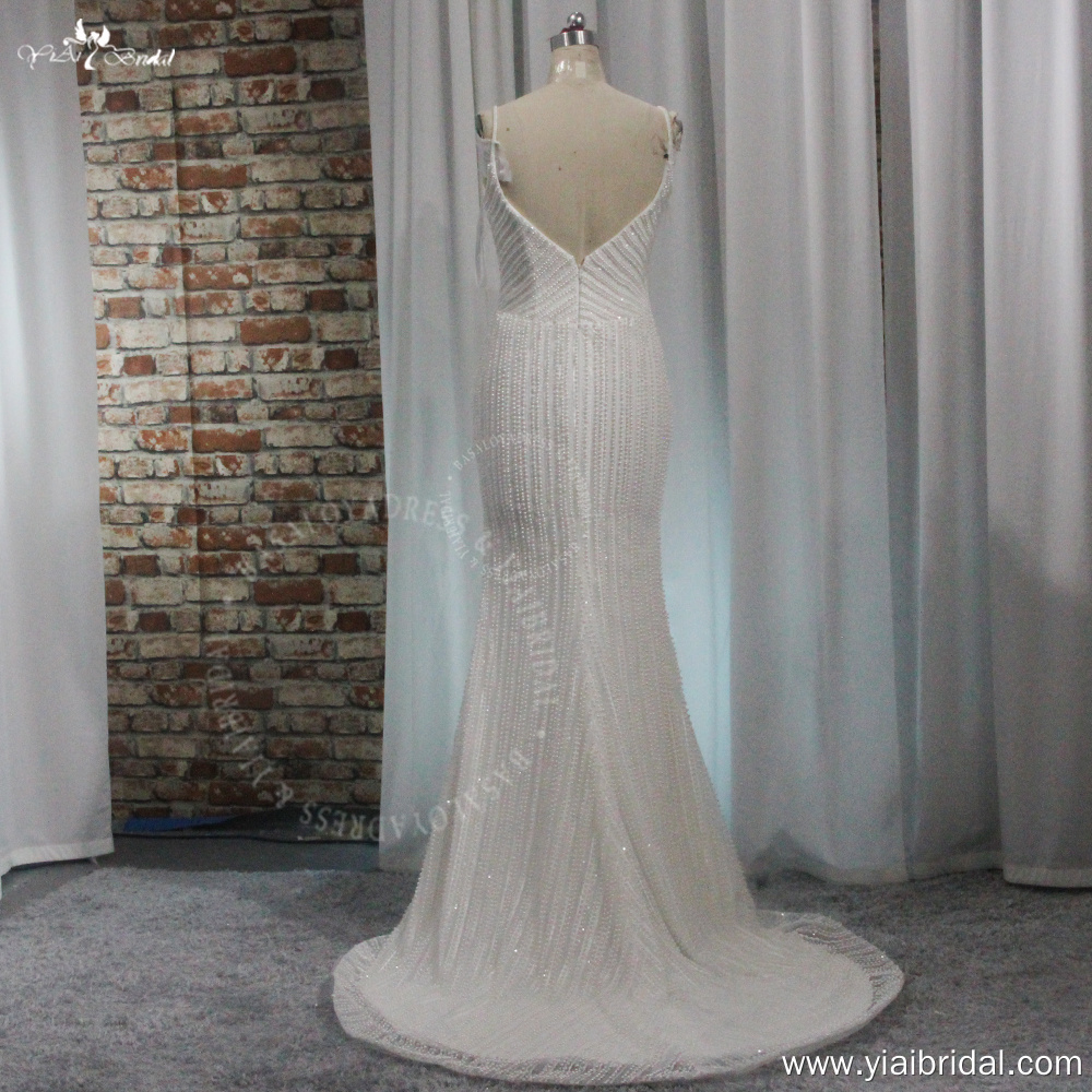 RSW1984 Luxurious Pearl Beaded White Sweetheart Wedding Dresses Mermaid Long With Pearls 10