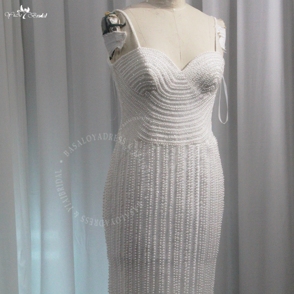 RSW1984 Luxurious Pearl Beaded White Sweetheart Wedding Dresses Mermaid Long With Pearls 9