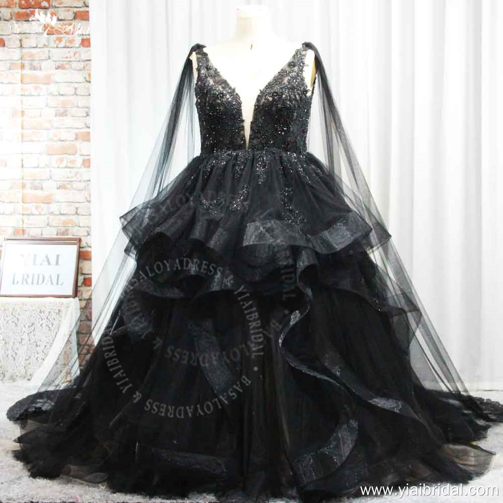 RSW1842 Потрясающее свадебное платье с большим размером черное v -ремни для красивых невест изгибают женское сексуальное свадебное платье с мысом 6