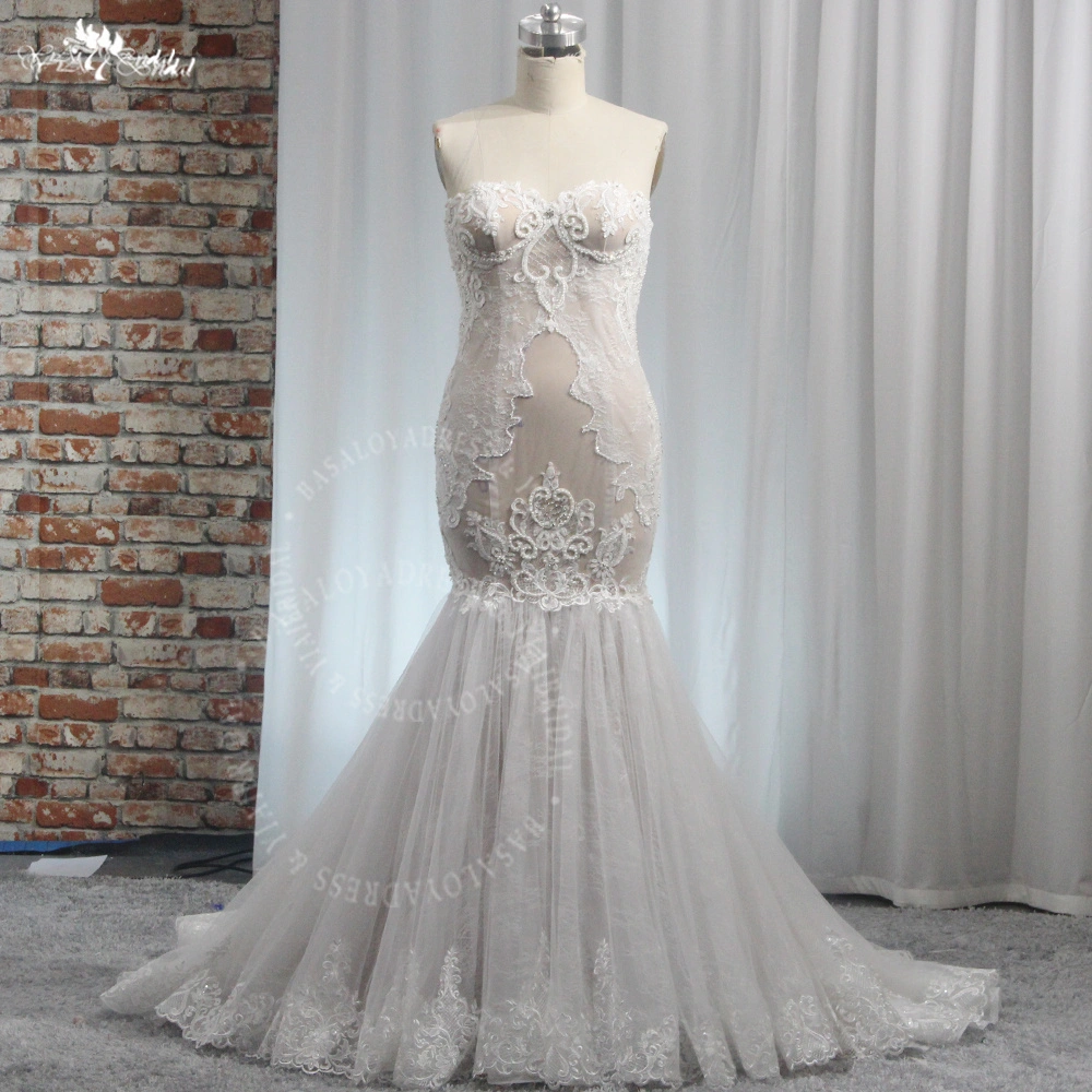 RSW1995 Yiaibridal Nude Color Sweetheart Neckline Lace Mermaid Wedding Dress 1