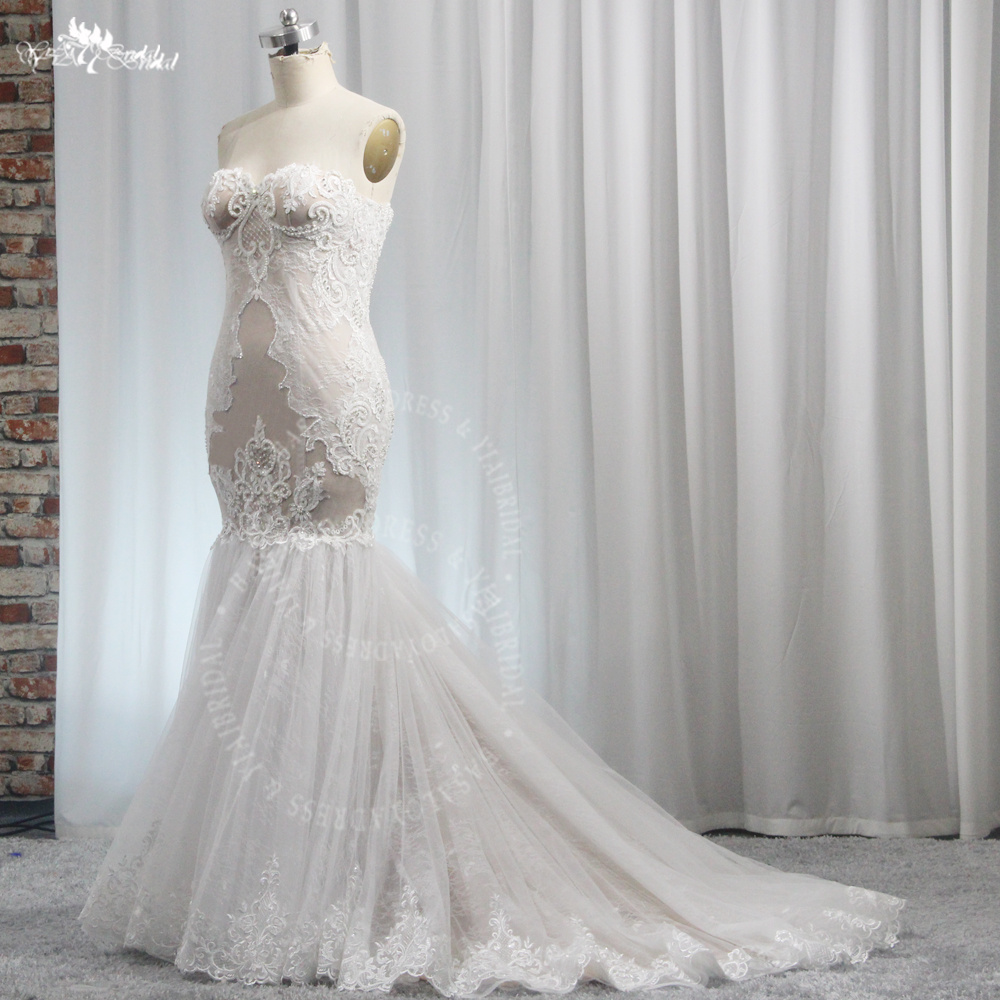 RSW1995 Yiaibridal Nude Color Sweetheart Neckline Lace Mermaid Wedding Dress 6