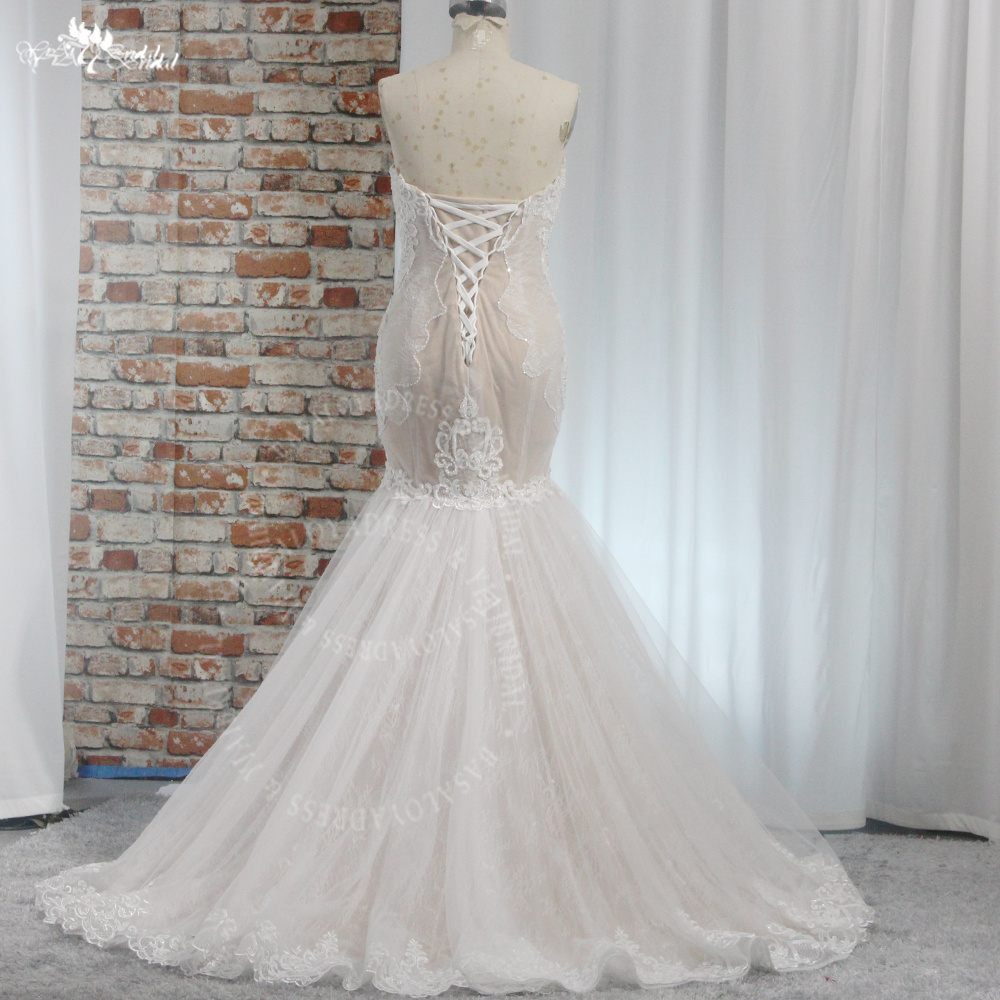 RSW1995 Yiaibridal Nude Color Sweetheart Neckline Lace Mermaid Wedding Dress 7