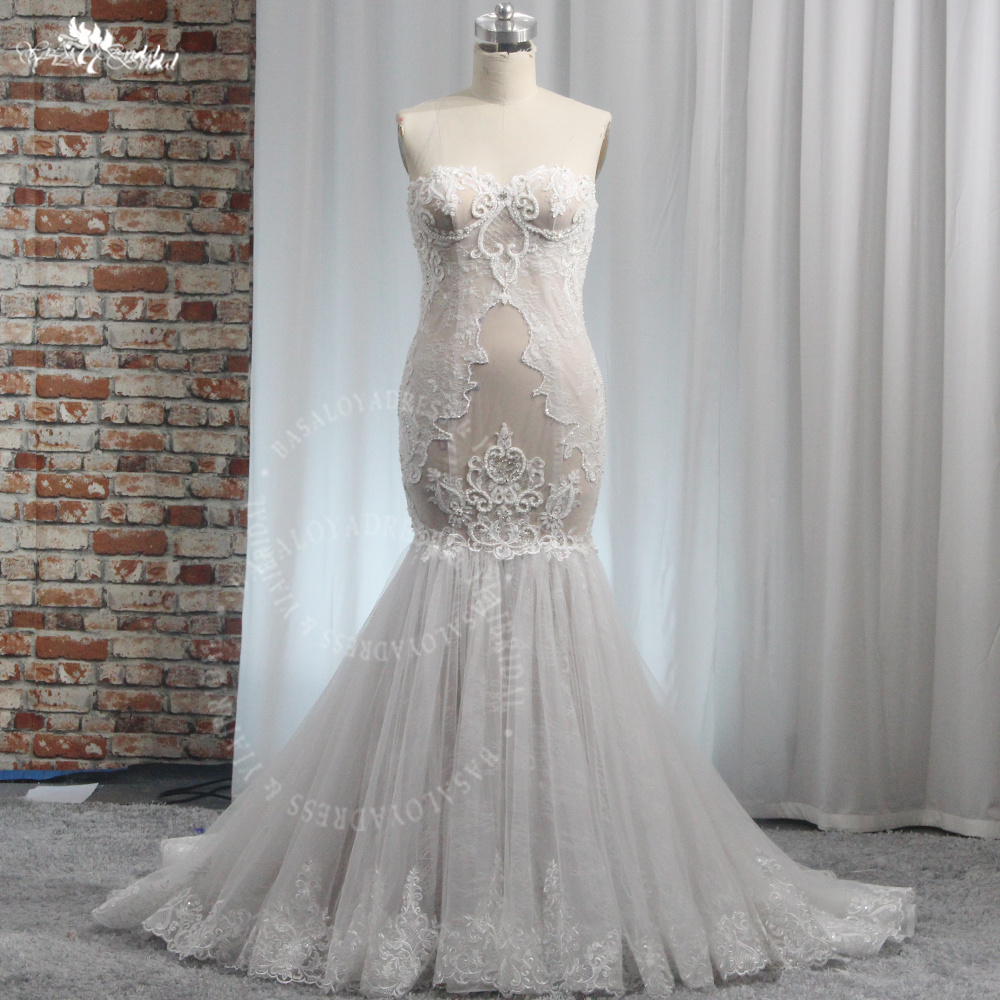 RSW1995 Yiaibridal Nude Color Sweetheart Neckline Lace Mermaid Wedding Dress 5