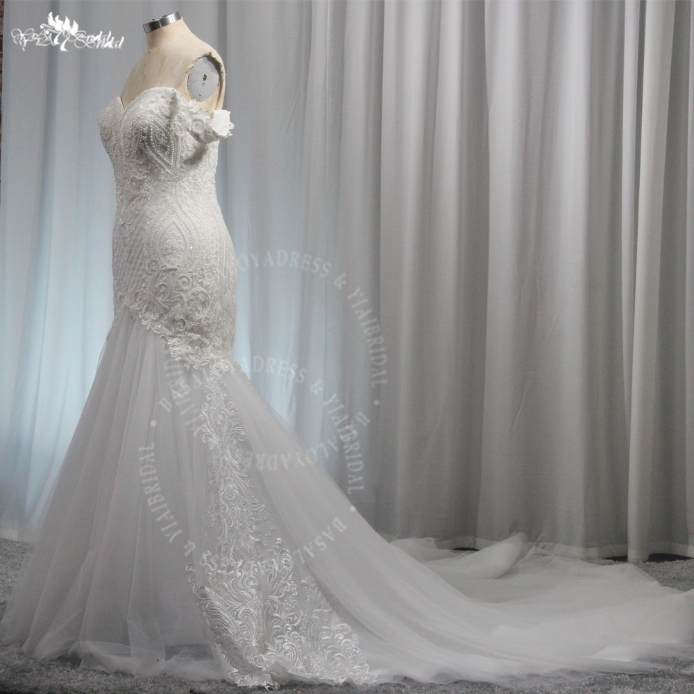 RSW1997 Pearls Mermaid Wedding Dresses 100% Real Photo Luxury Appliques Beads Lace Bridal Gown Robe De Mariee Sleeveless 9