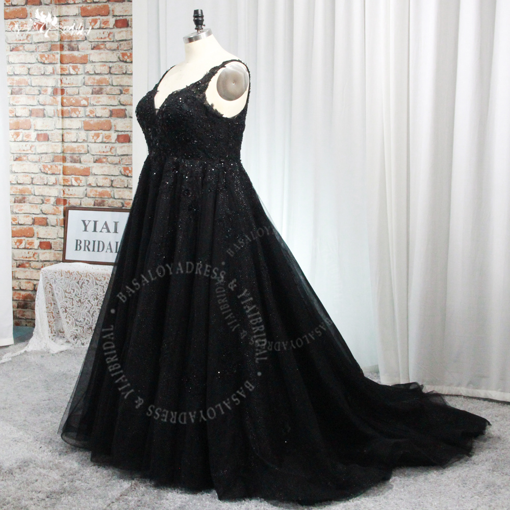 RSW1945 Off Shoulder Vestido De Noiva Gothic Glitter Black Wedding Dress Lace Up Back Sexy Bridal Boho Wedding Gowns 11