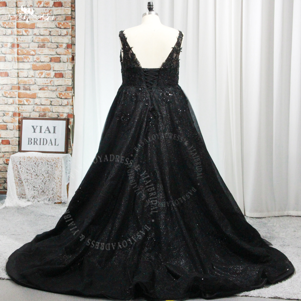 RSW1945 Off Shoulder Vestido De Noiva Gothic Glitter Black Wedding Dress Lace Up Back Sexy Bridal Boho Wedding Gowns 8