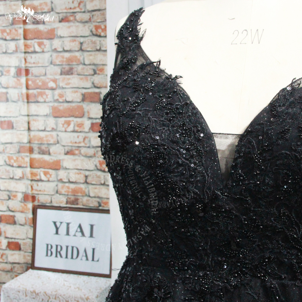 RSW1945 Off Shoulder Vestido De Noiva Gothic Glitter Black Wedding Dress Lace Up Back Sexy Bridal Boho Wedding Gowns 10