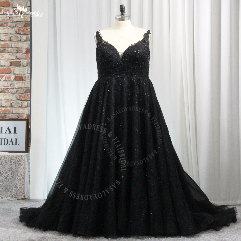 RSW1945 Off Shoulder Vestido De Noiva Gothic Glitter Black Wedding Dress Lace Up Back Sexy Bridal Boho Wedding Gowns 9