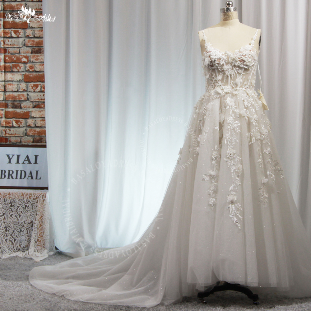 RSW1937 Transparent Sexy Boho Wedding Dresses Lace 3D Flowers Beach Bridal Dress Corset Bones Side Split Bride Wedding 8