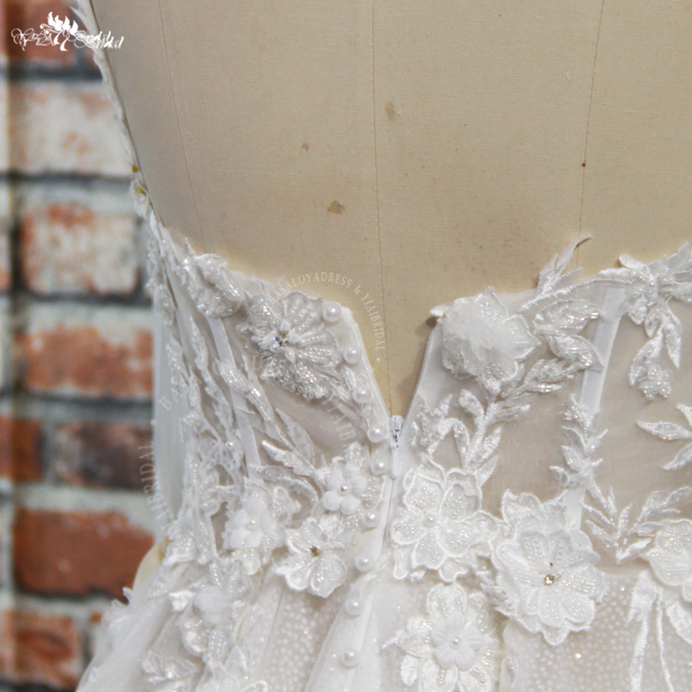 RSW1937 Transparent Sexy Boho Wedding Dresses Lace 3D Flowers Beach Bridal Dress Corset Bones Side Split Bride Wedding 11