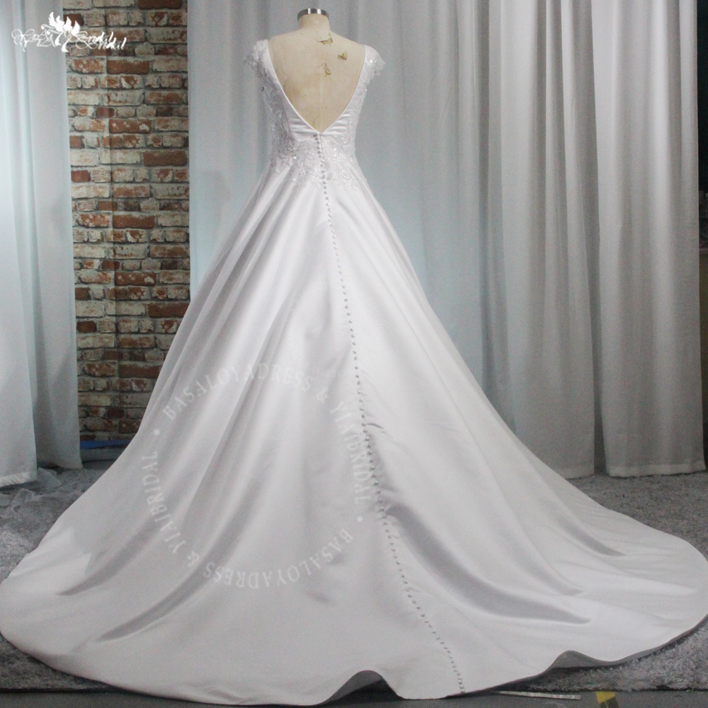 RSW1980 Fashion Satin A Line Wedding Gown Buttons Till Hemline V Neckline Cape Sleeves Vestidos De Novia Elegante 8