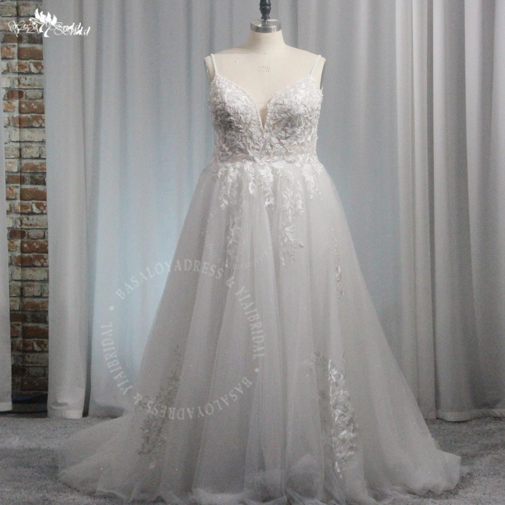 RSW1930 Sleeveless Wedding Dress For Women Tulle V-Neck Bridal Gown Illusion Backless A-line Spaghetti Straps 1