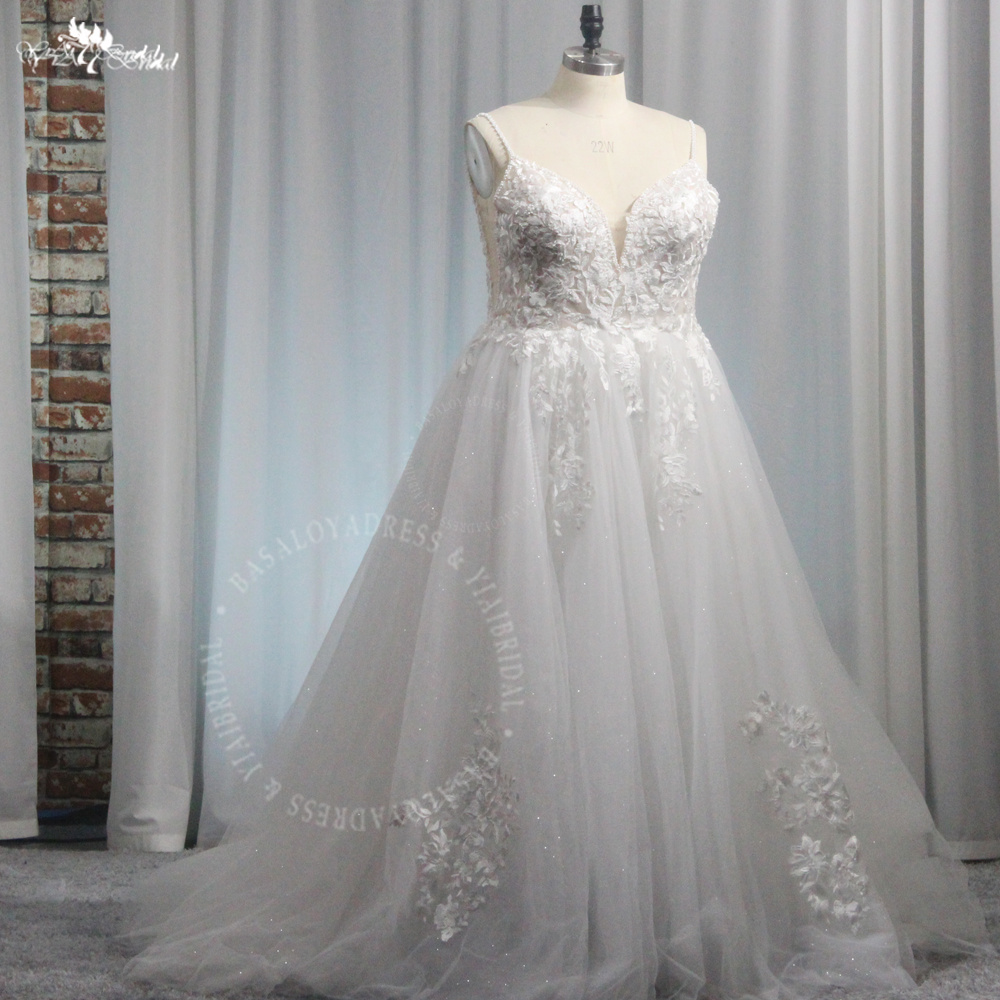 RSW1930 Sleeveless Wedding Dress For Women Tulle V-Neck Bridal Gown Illusion Backless A-line Spaghetti Straps 7