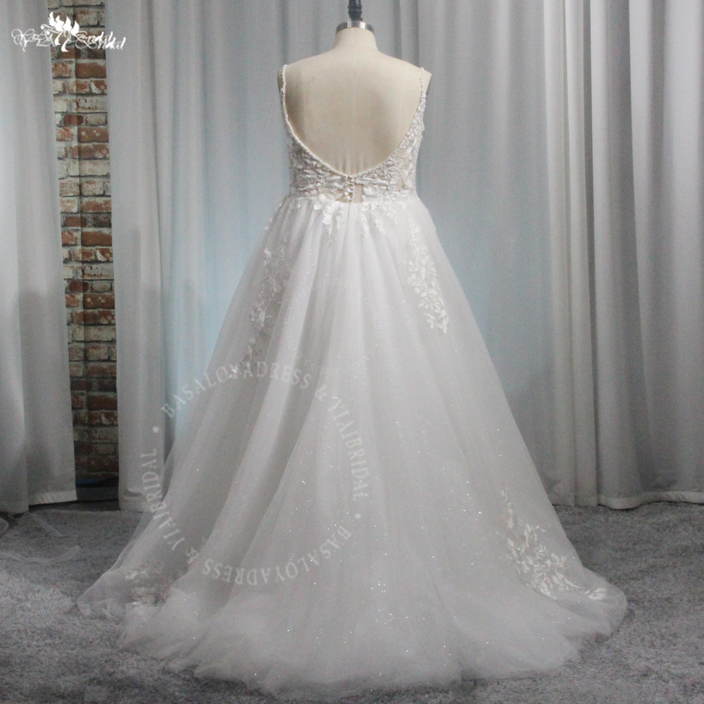 RSW1930 Sleeveless Wedding Dress For Women Tulle V-Neck Bridal Gown Illusion Backless A-line Spaghetti Straps 8