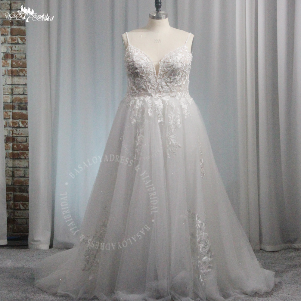 RSW1930 Sleeveless Wedding Dress For Women Tulle V-Neck Bridal Gown Illusion Backless A-line Spaghetti Straps 10