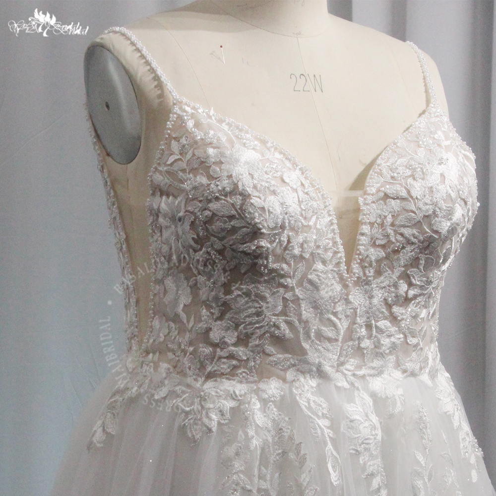 RSW1930 Sleeveless Wedding Dress For Women Tulle V-Neck Bridal Gown Illusion Backless A-line Spaghetti Straps 9