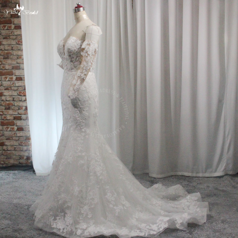 RSW2023 Dantel Aplikler Kapalı Omuzlar Uzun Kollu Deniz Kızı Gelinlik 10