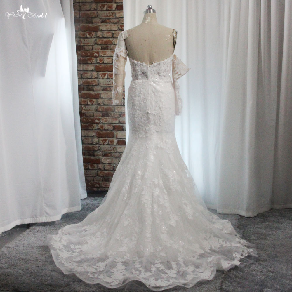 RSW2023 Dantel Aplikler Kapalı Omuzlar Uzun Kollu Deniz Kızı Gelinlik 11