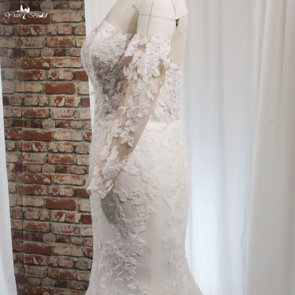 RSW2023 Dantel Aplikler Kapalı Omuzlar Uzun Kollu Deniz Kızı Gelinlik 12