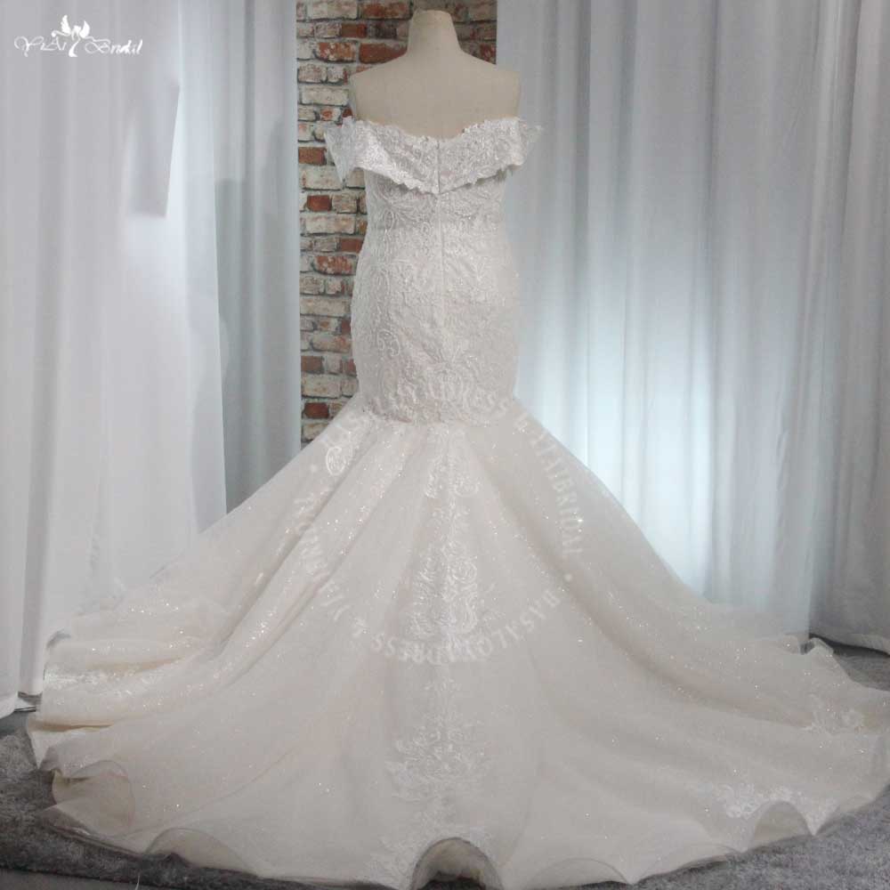 RSW2004 Yiaibridal Off The Shoulder Folded Sweetheart Neckline Lace Mermaid Plus Size Wedding Dress 8