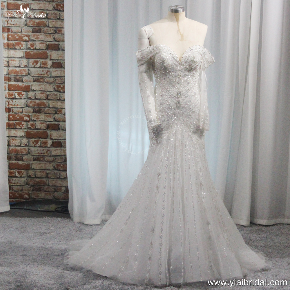 RSW1981 Mermaid Sexy Wedding Dresses 2024 Sweetheart Off The Shoulder Vestido De Novias Silver Embroidery Appliques 9