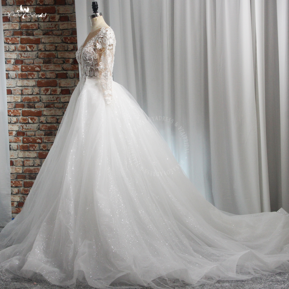 RSW1990 Elegant Ivory Appliqued Lace Wedding Dresses Detachable Train Long Sleeves Mermaid Bridal Gown Church Marriage D 8