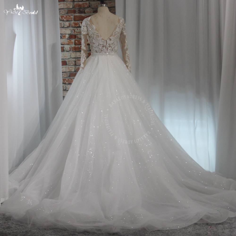 RSW1990 Elegant Ivory Appliqued Lace Wedding Dresses Detachable Train Long Sleeves Mermaid Bridal Gown Church Marriage D 11