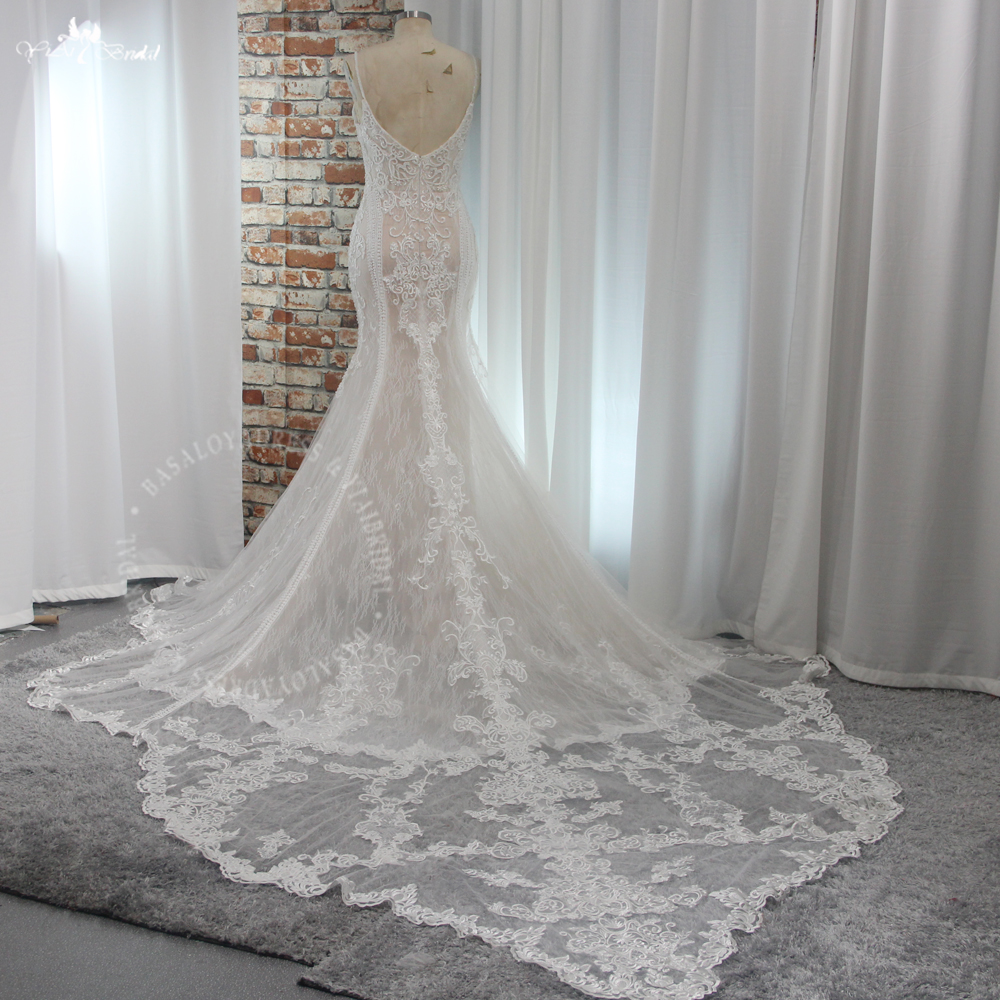 RSW2027 Spaghetti Straps Fit And Flare Lace Mermaid Wedding Dress 10