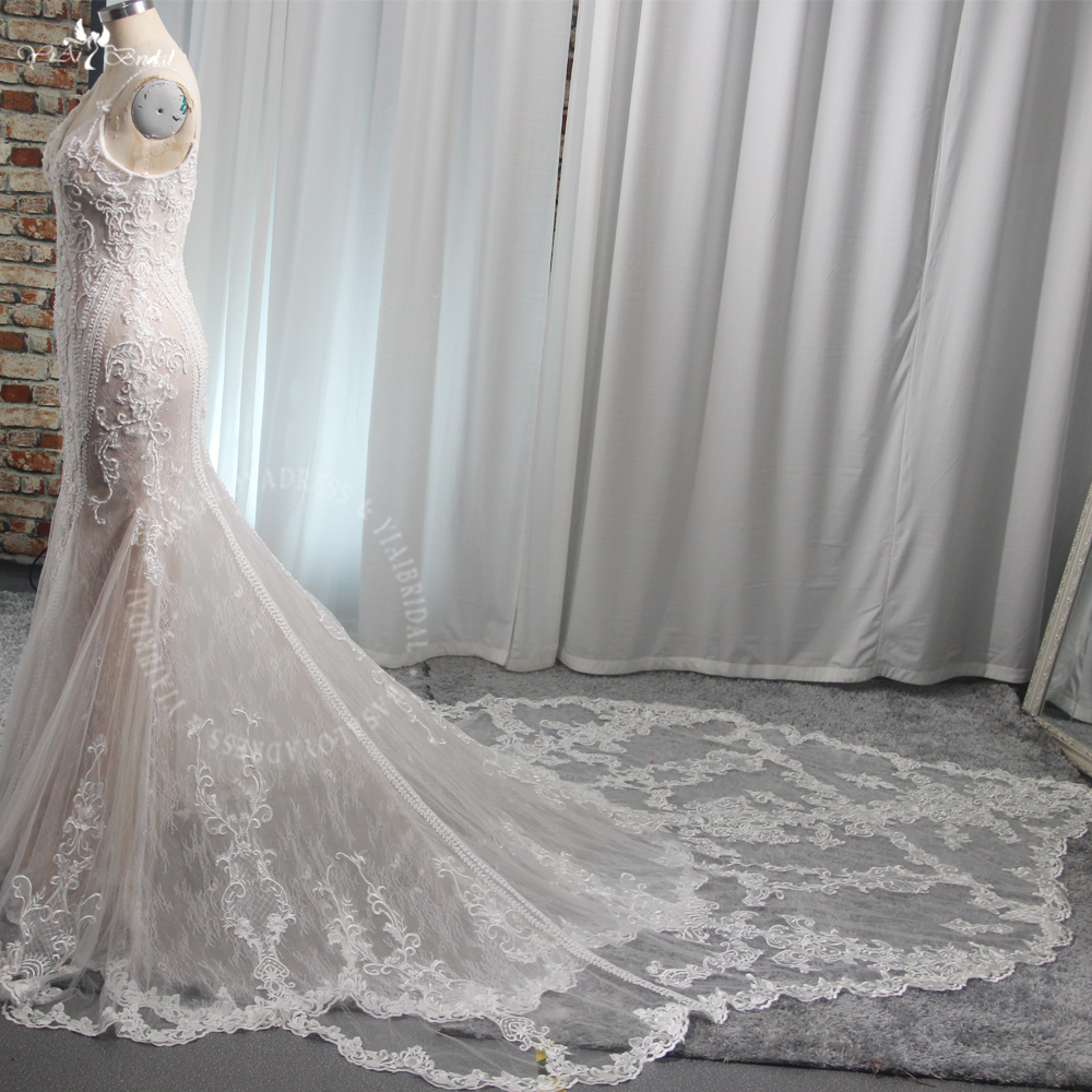 RSW2027 Spaghetti Straps Fit And Flare Lace Mermaid Wedding Dress 9