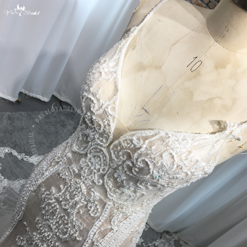 RSW2027 Spaghetti Straps Fit And Flare Lace Mermaid Wedding Dress 11