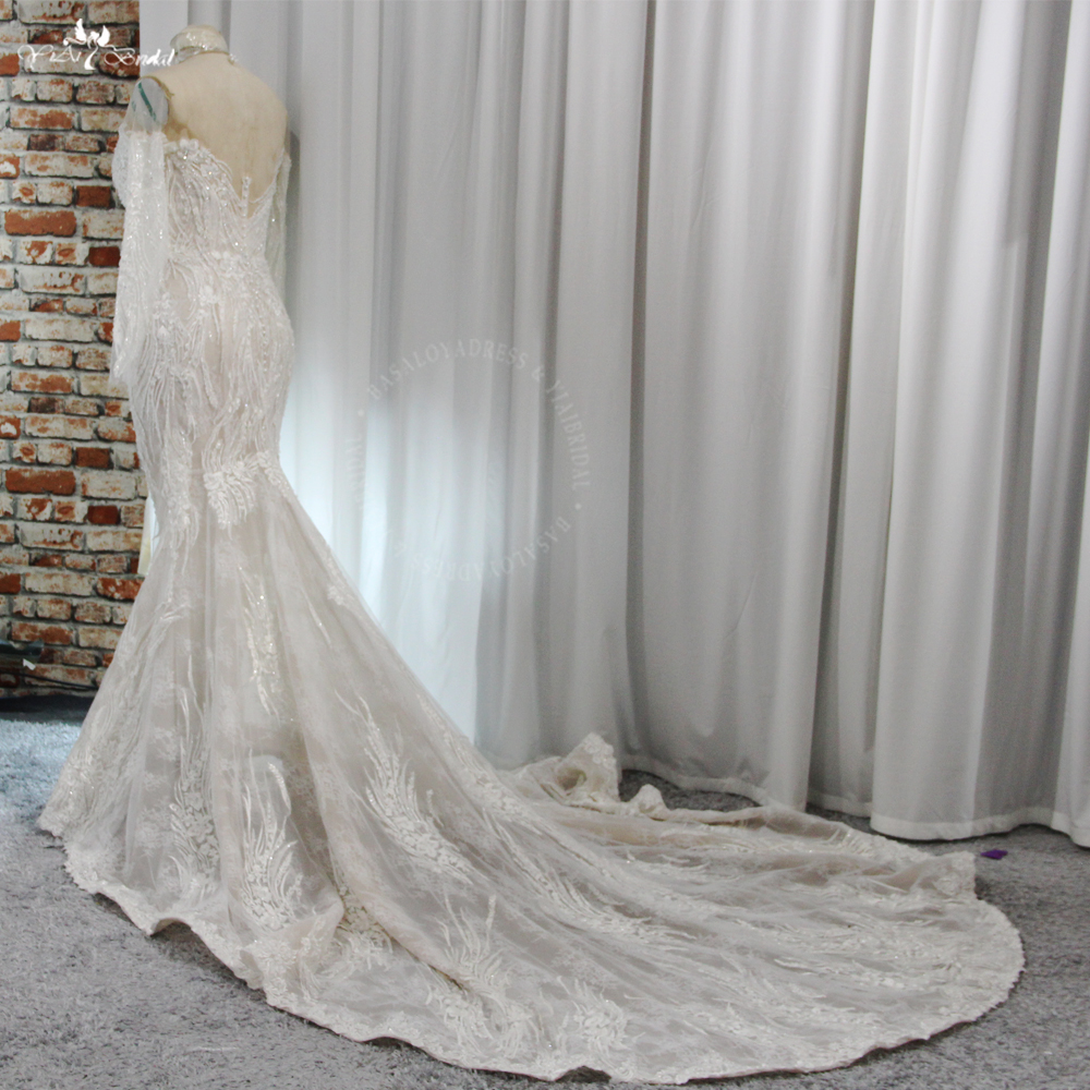 RSW1972 Fitted And Flare Lace Mermaid Dress With Open Off Shoulders Long Sleeves V Neck Wedding Dresses With Detachable 10