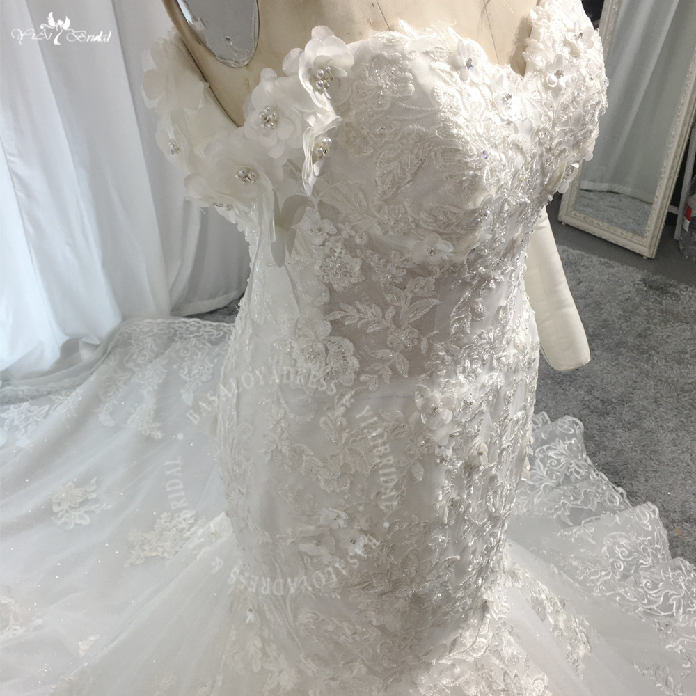 RSW2031 Yiaibridal Beaded Lace Appliques 3D Flowers Mermaid Wedding Dress Off Shoulder 10