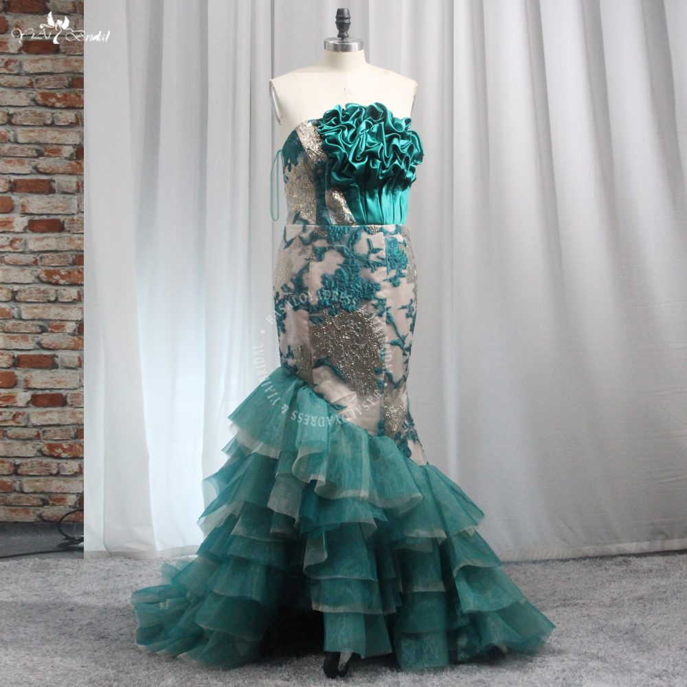 Gorgeous Green And Gold Mermaid African Wedding Recepetion Dress RSE968 Elegant High Low Prom Dress 9