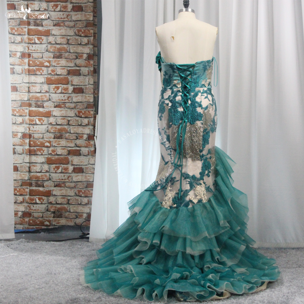 Gorgeous Green And Gold Mermaid African Wedding Recepetion Dress RSE968 Elegant High Low Prom Dress 8