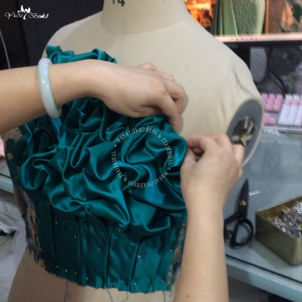 Gorgeous Green And Gold Mermaid African Wedding Recepetion Dress RSE968 Elegant High Low Prom Dress 10