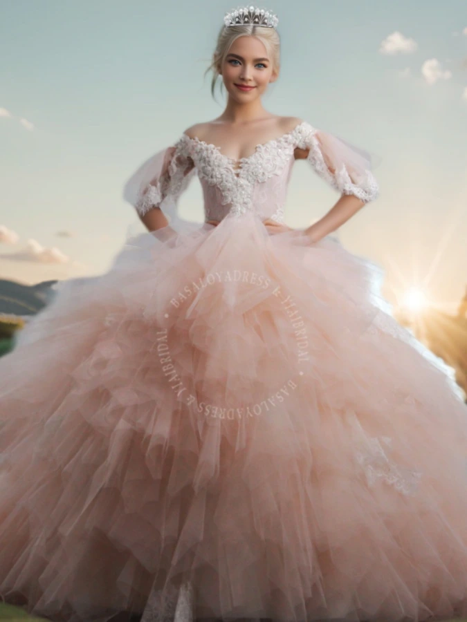 Dirty Blush Pink Girl Dress for Party Gowns 16Y Tulle Ruffles First Communion Quinceanera Dress 1