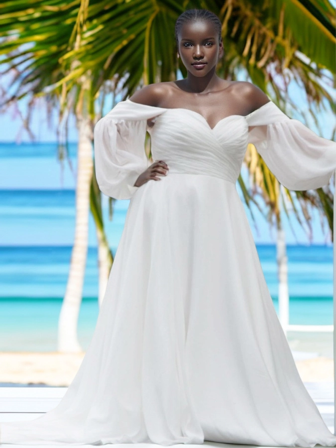 فستان عروس شاطئي من Yiaibridal بمقاسات كبيرة من الشيفون 1