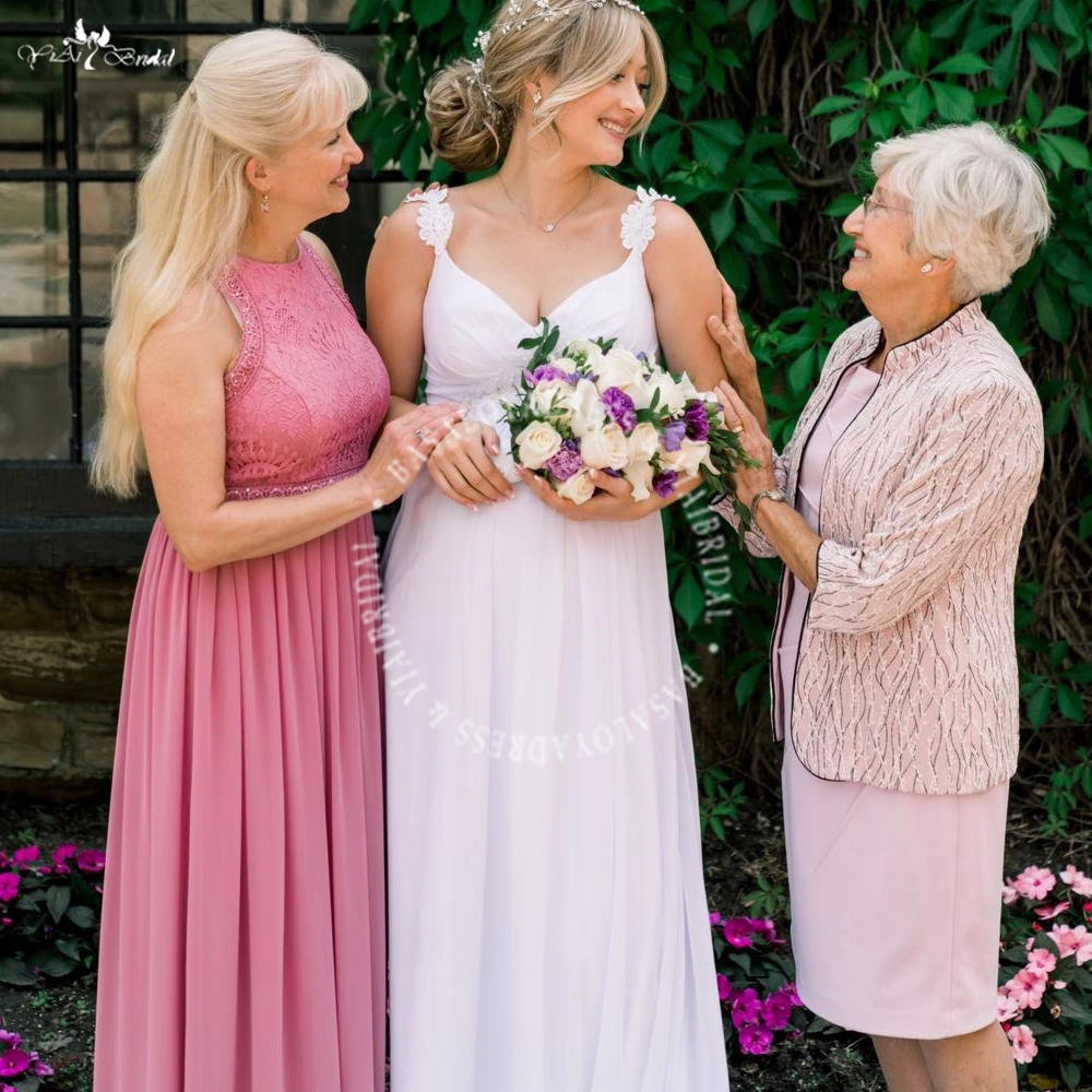 Simple Elegant Straps Sleeveless Chiffon Pregnant Wedding Dress 1