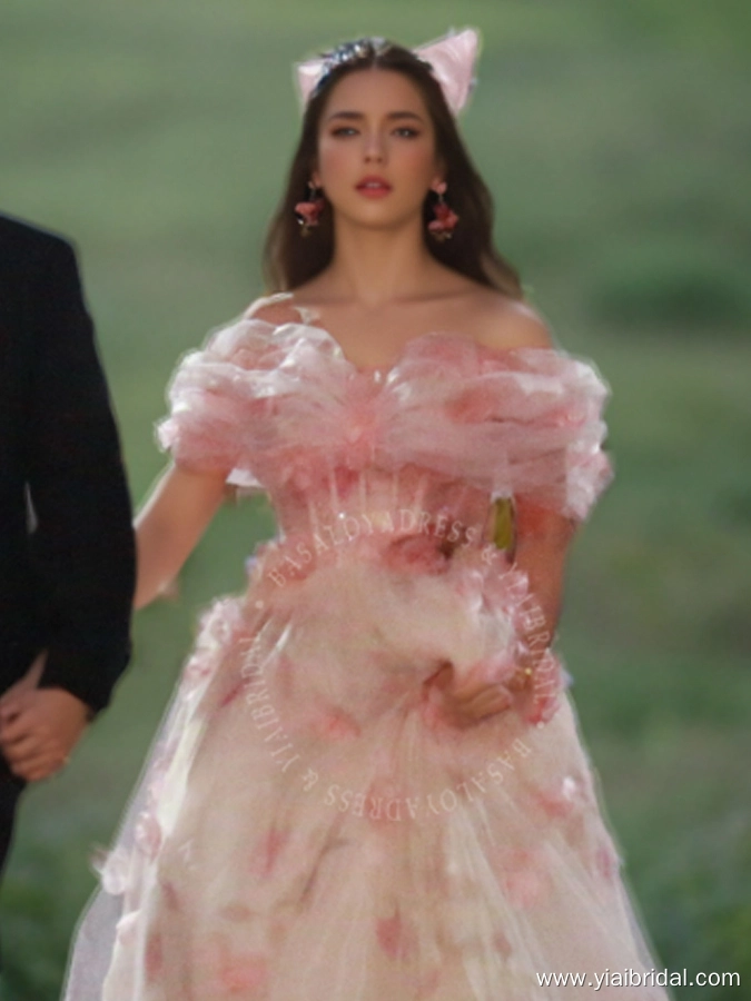 رائع كوريا أحمر الخدود الوردي الحرير الأورجانزا قبالة الكتف كوكتيل حفلة موسيقية ثوب عيد ميلاد حزب الأزهار فساتين رسمية 1